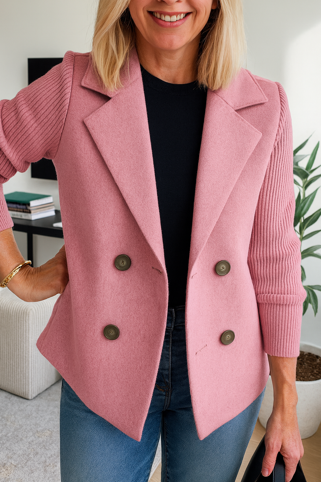 Elara - Elegant Blazer with Knitted Sleeves