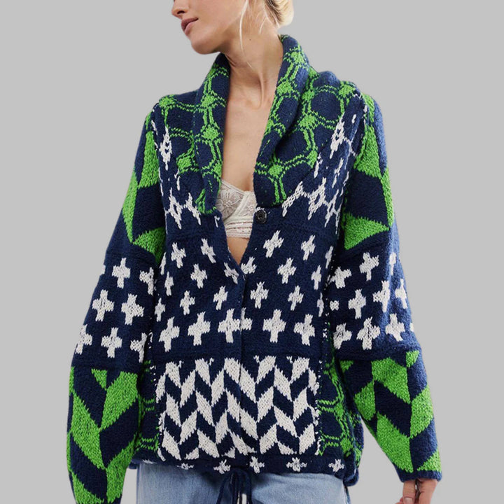 LYORA - Autumn Mosaic Knit Cardigan