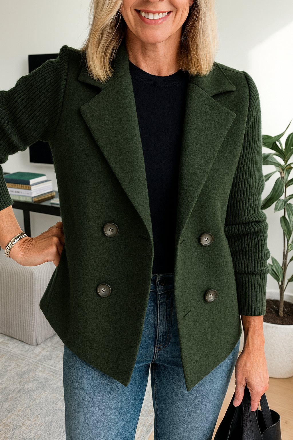 Elara - Elegant Blazer with Knitted Sleeves