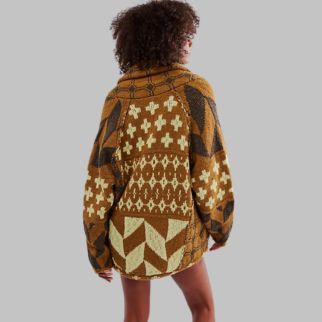 LYORA - Autumn Mosaic Knit Cardigan