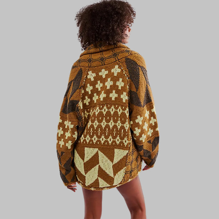 LYORA - Autumn Mosaic Knit Cardigan