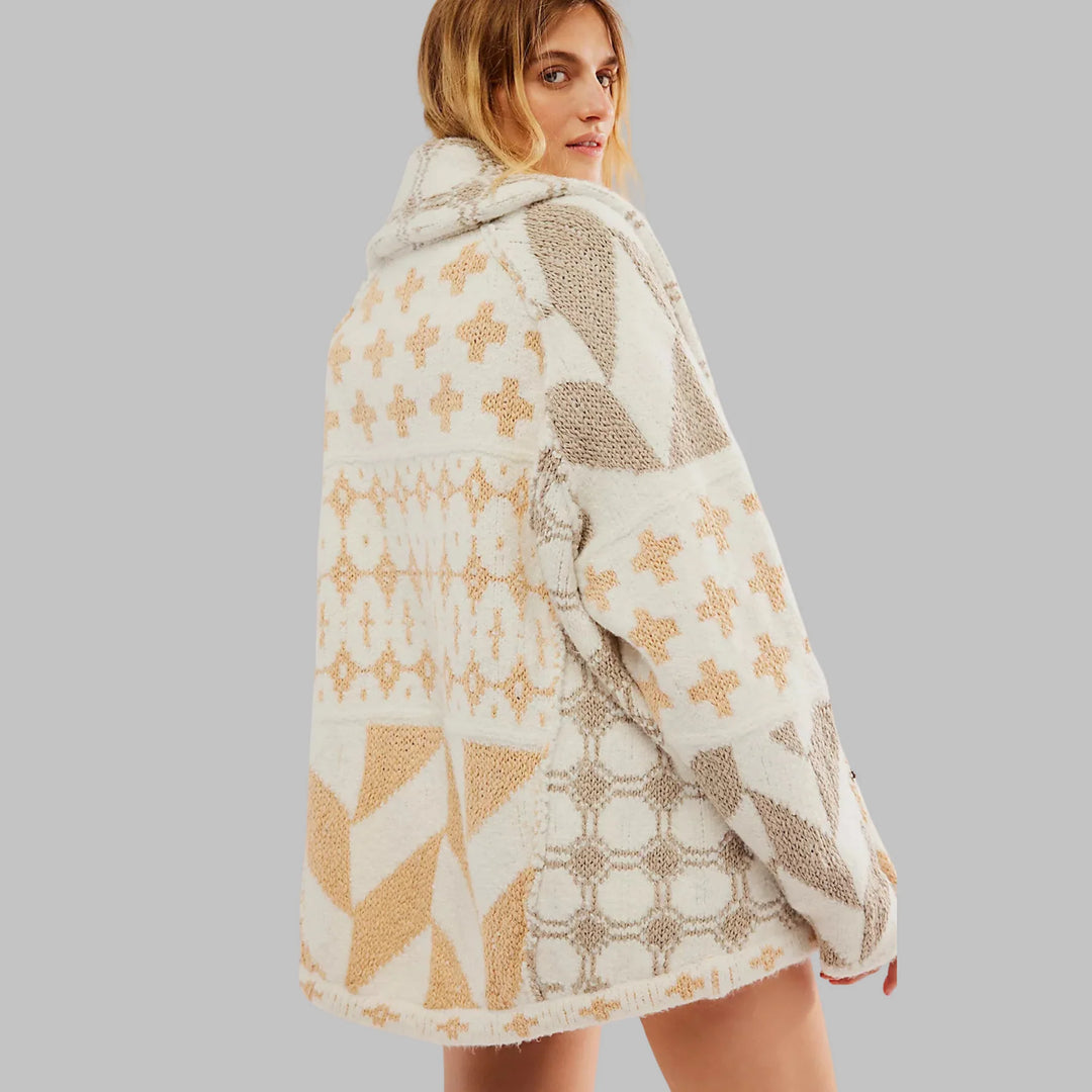 LYORA - Autumn Mosaic Knit Cardigan