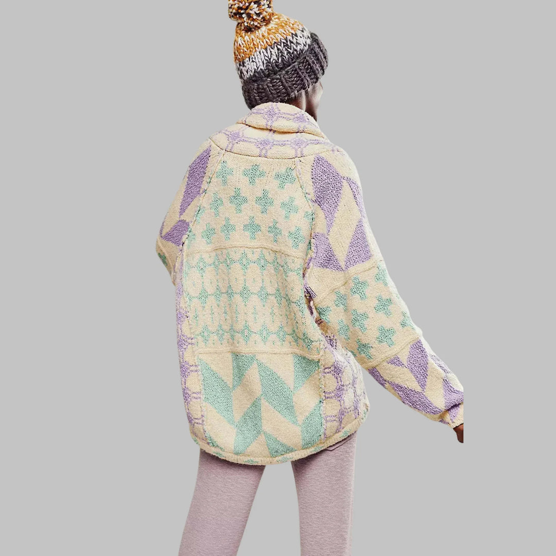 LYORA - Autumn Mosaic Knit Cardigan