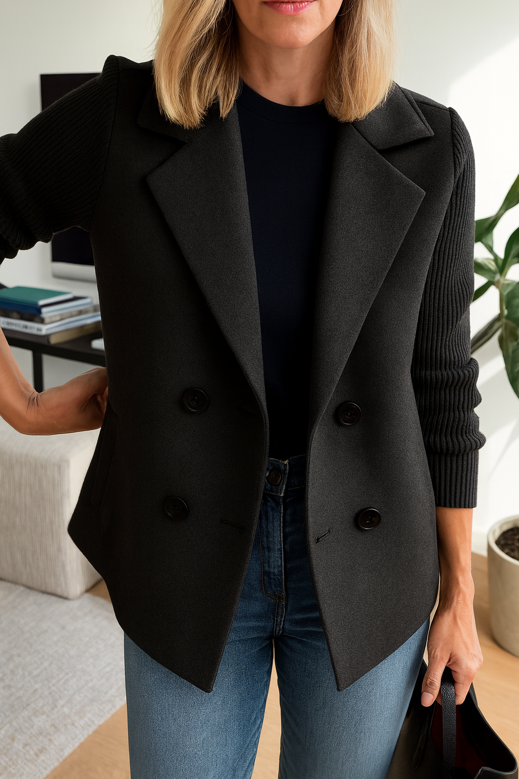 Elara - Elegant Blazer with Knitted Sleeves