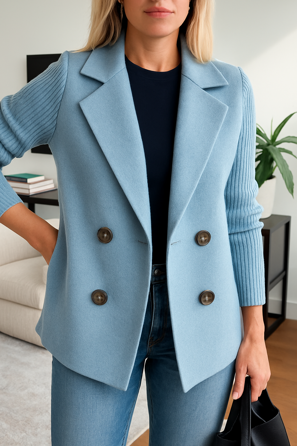 Elara - Elegant Blazer with Knitted Sleeves