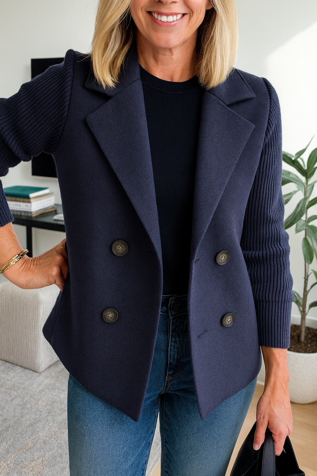 Elara - Elegant Blazer with Knitted Sleeves