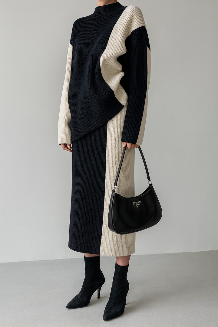 VELINA – Chic Knit Long Sleeve Top & Skirt Set