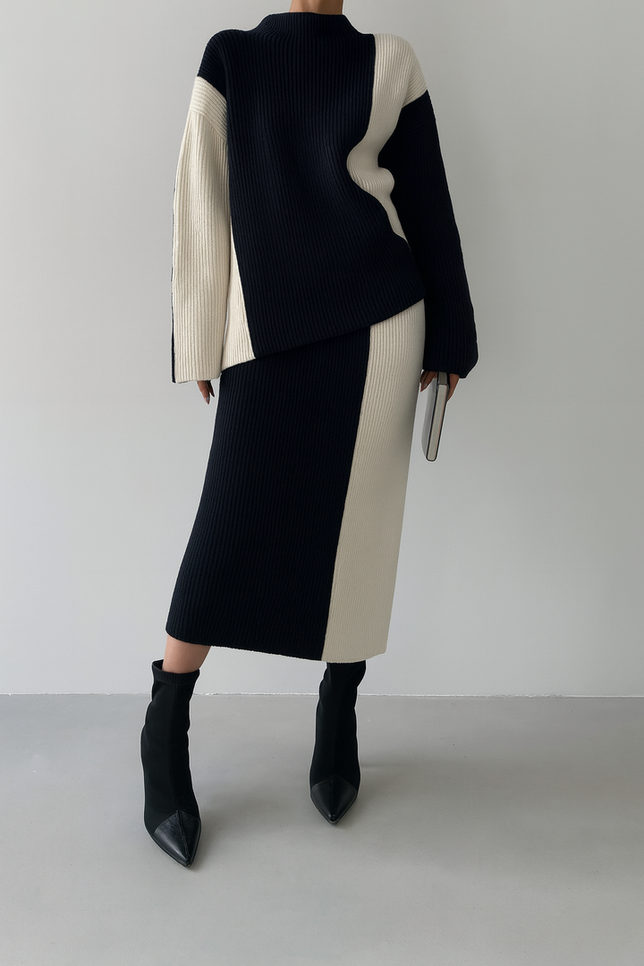 VELINA – Chic Knit Long Sleeve Top & Skirt Set